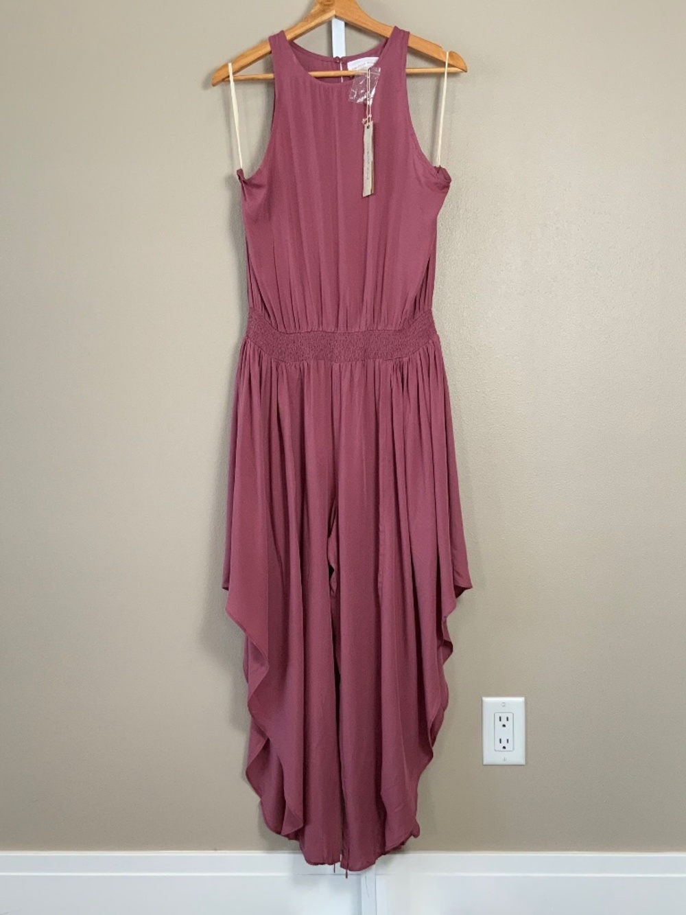 Mustard Seed Sleeveless Smocked Flowy Wide Leg Jumpsuit